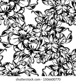 Abstract seamless pattern with plants, herbs and flowers