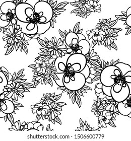 Abstract seamless pattern with plants, herbs and flowers