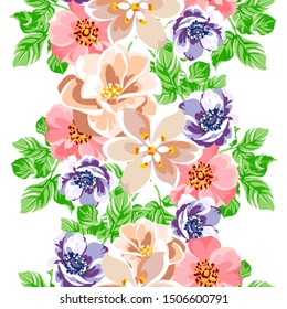 Abstract seamless pattern with plants, herbs and flowers