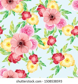 Abstract seamless pattern with plants, herbs and flowers