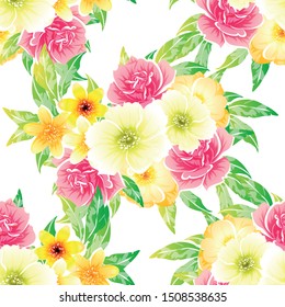 Abstract seamless pattern with plants, herbs and flowers