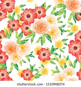 Abstract seamless pattern with plants, herbs and flowers