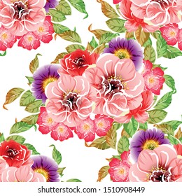 Abstract seamless pattern with plants, herbs and flowers