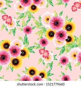 Abstract seamless pattern with plants, herbs and flowers