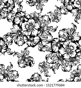 Abstract seamless pattern with plants, herbs and flowers