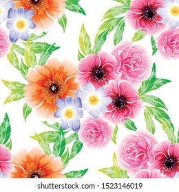 Abstract seamless pattern with plants, herbs and flowers
