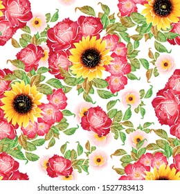 Abstract seamless pattern with plants, herbs and flowers