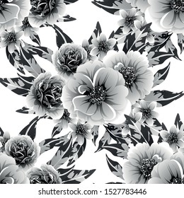 Abstract seamless pattern with plants, herbs and flowers