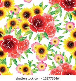 Abstract seamless pattern with plants, herbs and flowers