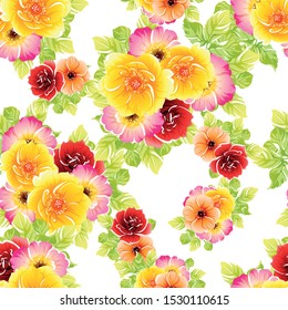 Abstract seamless pattern with plants, herbs and flowers