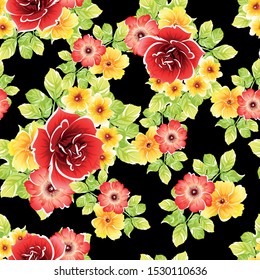 Abstract seamless pattern with plants, herbs and flowers