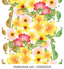 Abstract seamless pattern with plants, herbs and flowers, colorful botanical illustration.