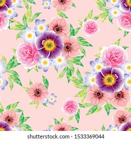 Abstract seamless pattern with plants, herbs and flowers