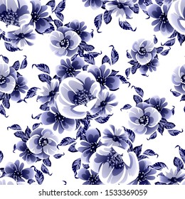 Abstract seamless pattern with plants, herbs and flowers