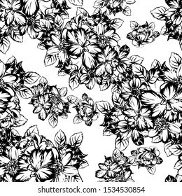 Abstract seamless pattern with plants, herbs and flowers