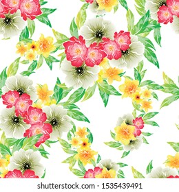 Abstract seamless pattern with plants, herbs and flowers