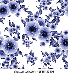 Abstract seamless pattern with plants, herbs and flowers