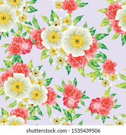Abstract seamless pattern with plants, herbs and flowers