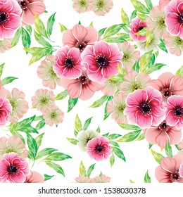 Abstract seamless pattern with plants, herbs and flowers
