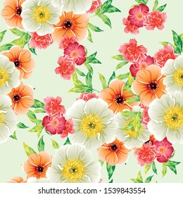 Abstract seamless pattern with plants, herbs and flowers