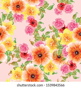 Abstract seamless pattern with plants, herbs and flowers