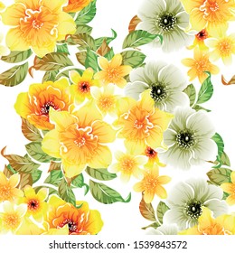 Abstract seamless pattern with plants, herbs and flowers