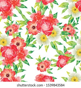 Abstract seamless pattern with plants, herbs and flowers