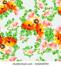 Abstract seamless pattern with plants, herbs and flowers