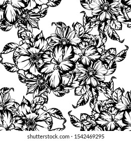 Abstract seamless pattern with plants, herbs and flowers