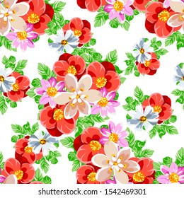 Abstract seamless pattern with plants, herbs and flowers