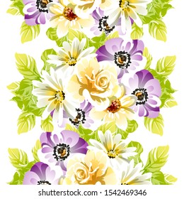 Abstract seamless pattern with plants, herbs and flowers