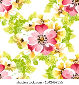 Abstract seamless pattern with plants, herbs and flowers