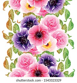 Abstract seamless pattern with plants, herbs and flowers
