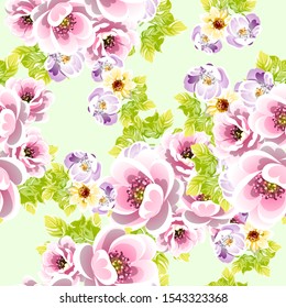 Abstract seamless pattern with plants, herbs and flowers