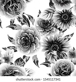 Abstract seamless pattern with plants, herbs and flowers