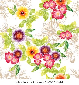 Abstract seamless pattern with plants, herbs and flowers