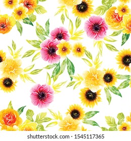 Abstract seamless pattern with plants, herbs and flowers