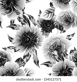 Abstract seamless pattern with plants, herbs and flowers