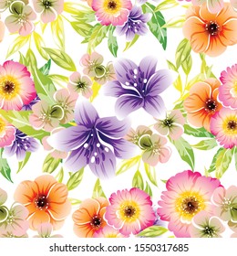 Abstract seamless pattern with plants, herbs and flowers