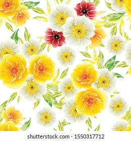 Abstract seamless pattern with plants, herbs and flowers