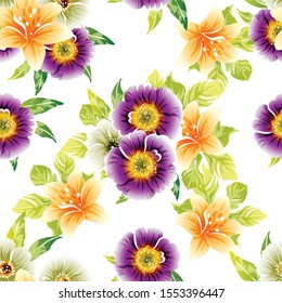 Abstract seamless pattern with plants, herbs and flowers