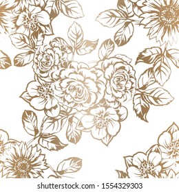 Abstract seamless pattern with plants, herbs and flowers