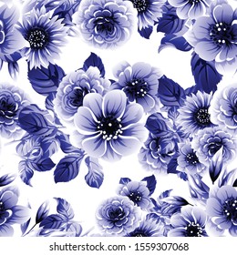Abstract seamless pattern with plants, herbs and flowers