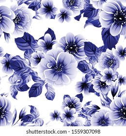 Abstract seamless pattern with plants, herbs and flowers