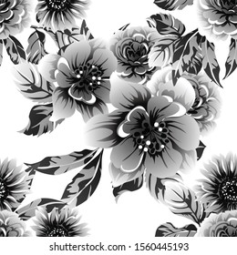 Abstract seamless pattern with plants, herbs and flowers, colorful botanical illustration.