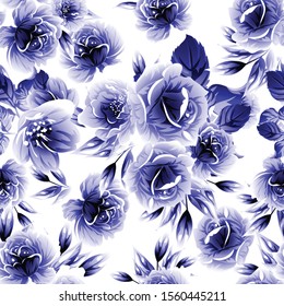 Abstract seamless pattern with plants, herbs and flowers, colorful botanical illustration.