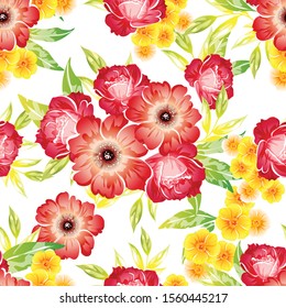 Abstract seamless pattern with plants, herbs and flowers, colorful botanical illustration.