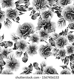 Abstract seamless pattern with plants, herbs and flowers
