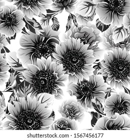 Abstract seamless pattern with plants, herbs and flowers