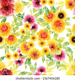 Abstract seamless pattern with plants, herbs and flowers